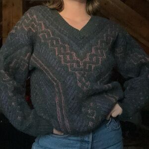 Wool sweater. Pink, green and blue